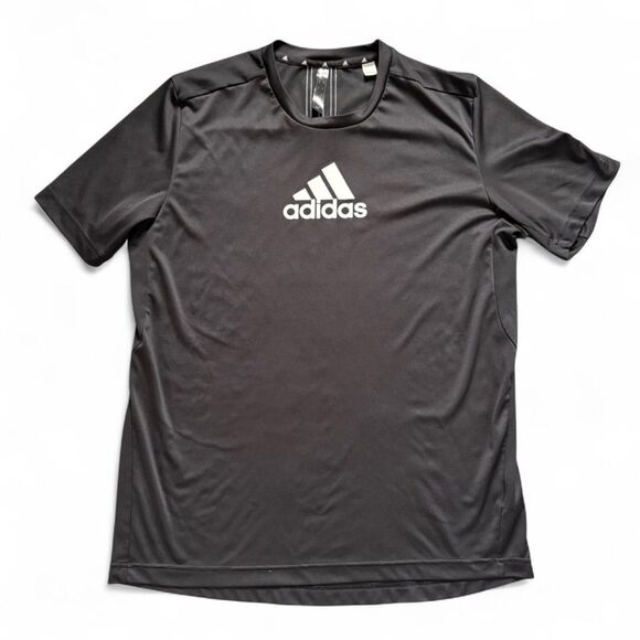 Men's ADIDAS Primeblue 'Badge of Sport' Black Logo T-Shirt w/ 3 Stripes size L - Picture 1 of 7